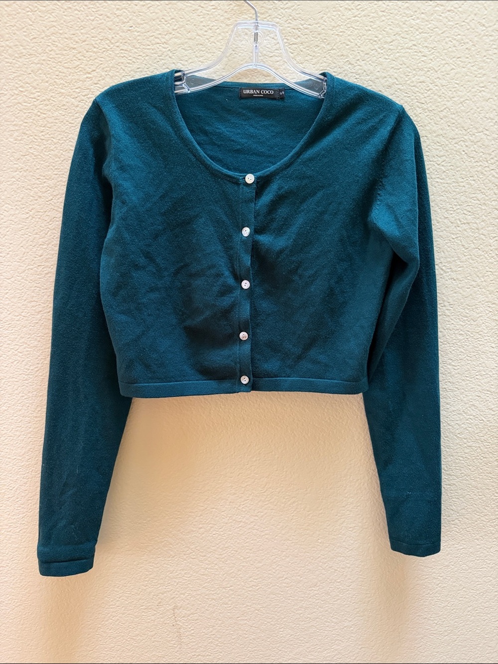 Urban Coco Teal Cropped Button-Front Cardigan